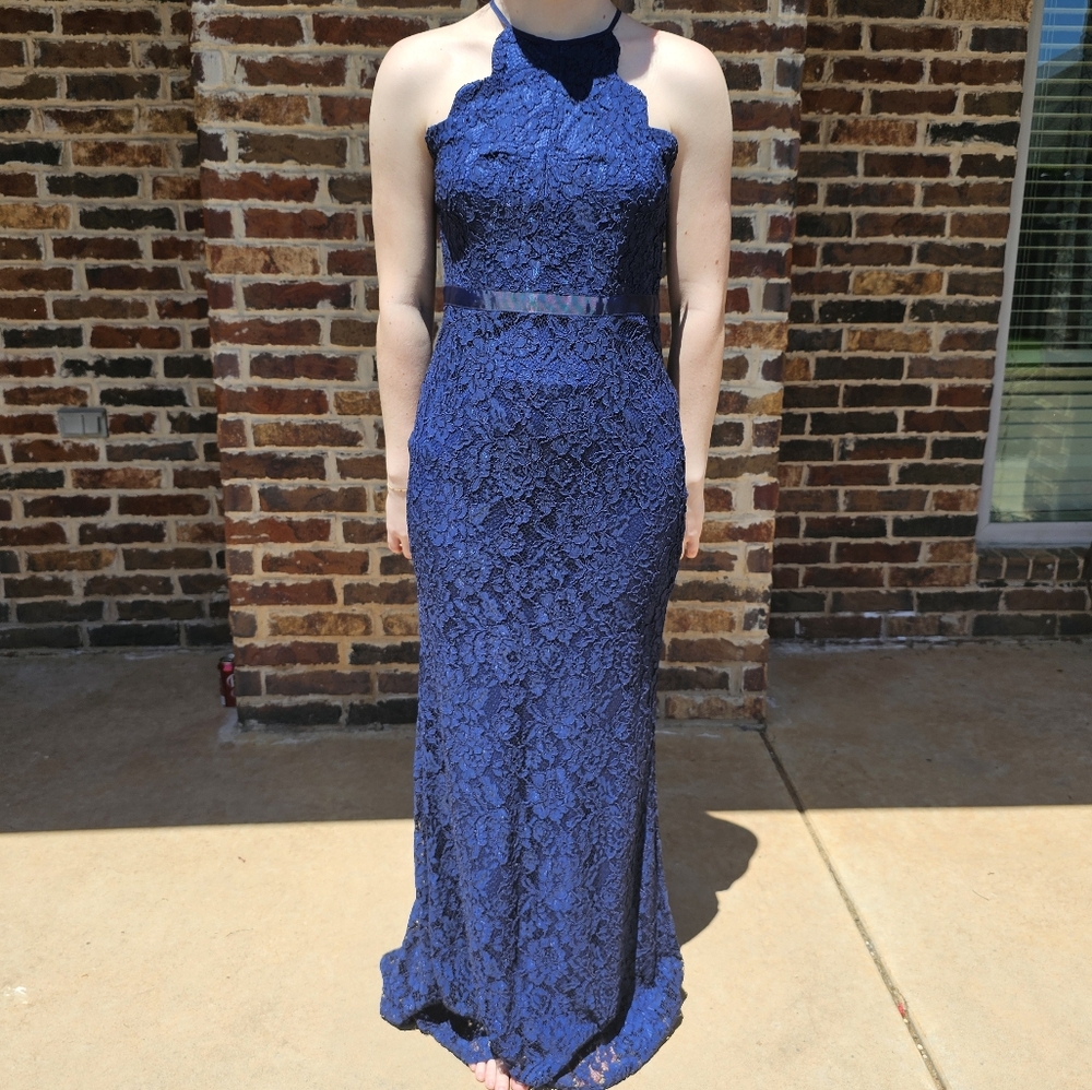 Lulu's Blue Sequin Halter Gown